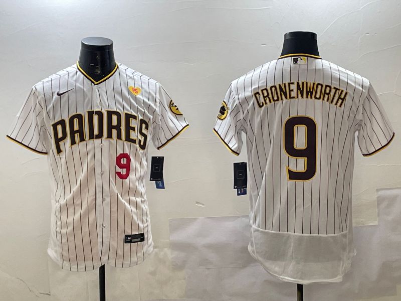 Men San Diego Padres #9 Cronenworth White Stripe Elite 2025 Nike MLB Jersey style 7